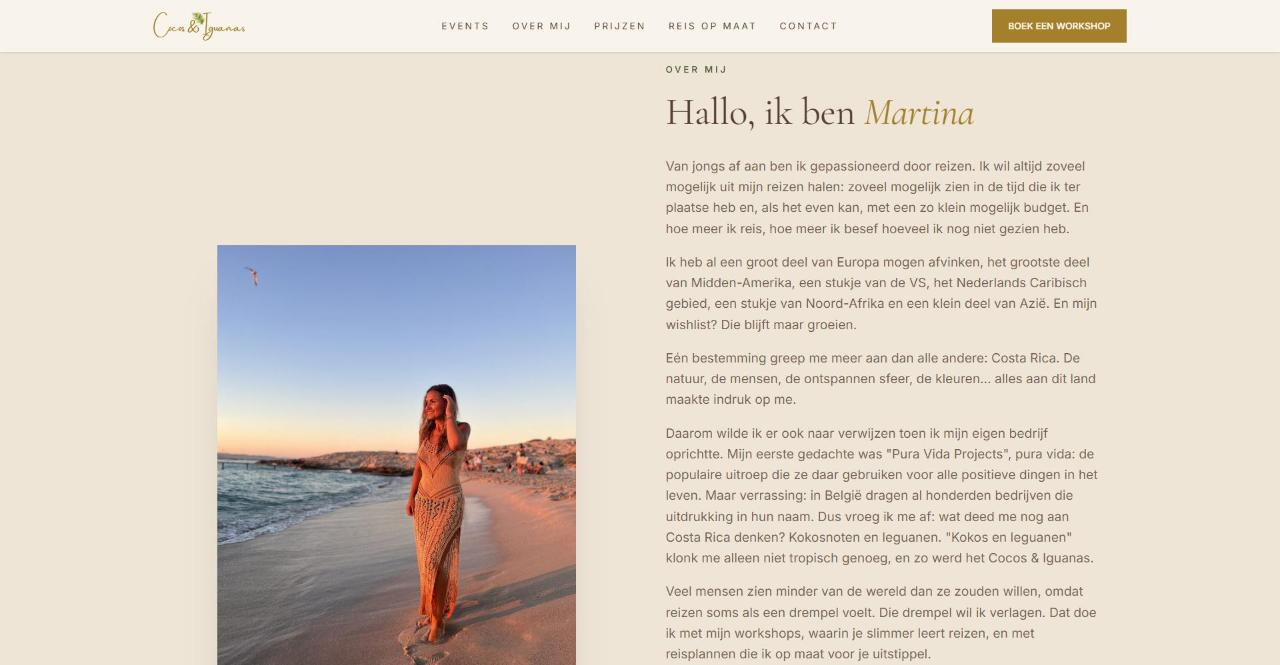 Over mij-sectie van Cocos & Iguanas met persoonlijk verhaal