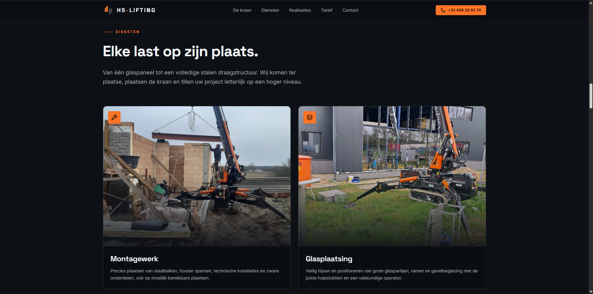 Dienstenoverzicht van HS-Lifting met hijswerk en hijsbegeleiding