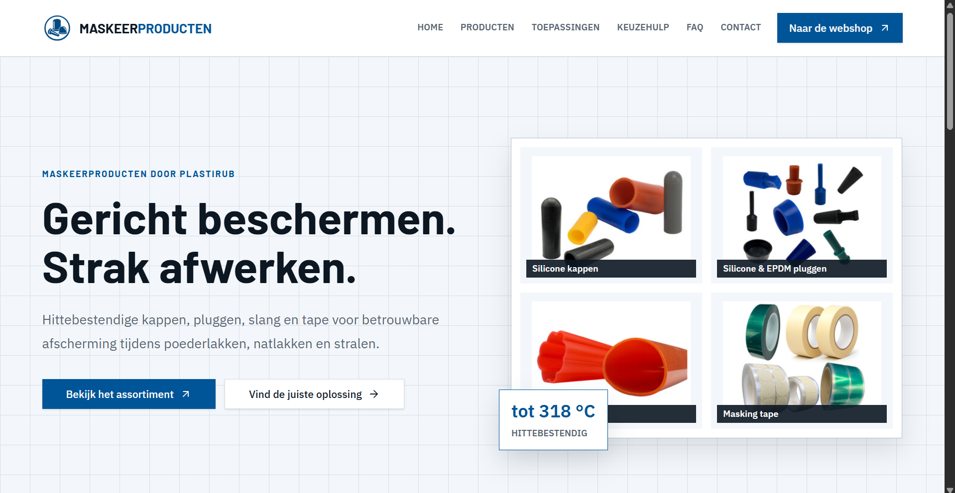 Homepage van Siliconepluggen.be met hittebestendige maskeringsproducten