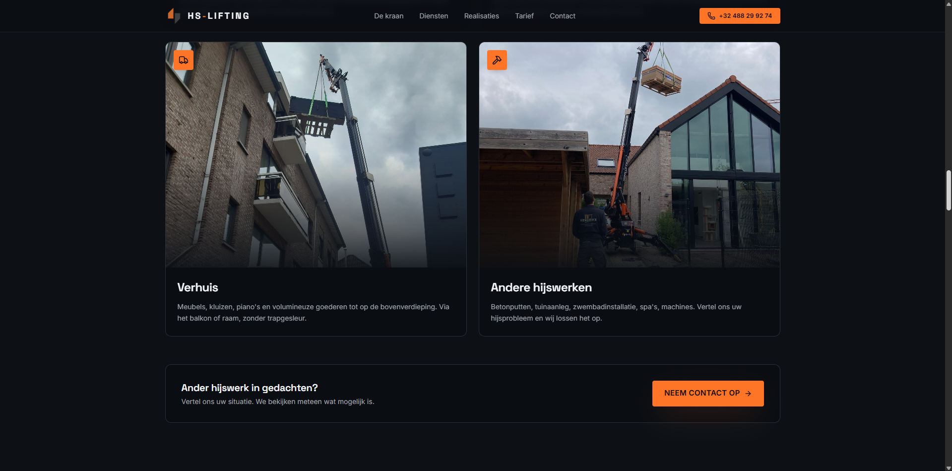 Projectcategorieën op de website van HS-Lifting