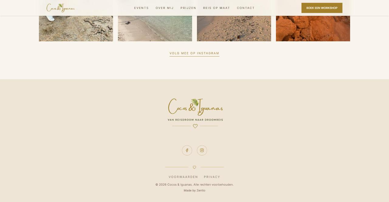 Footer van Cocos & Iguanas met navigatie en contactgegevens
