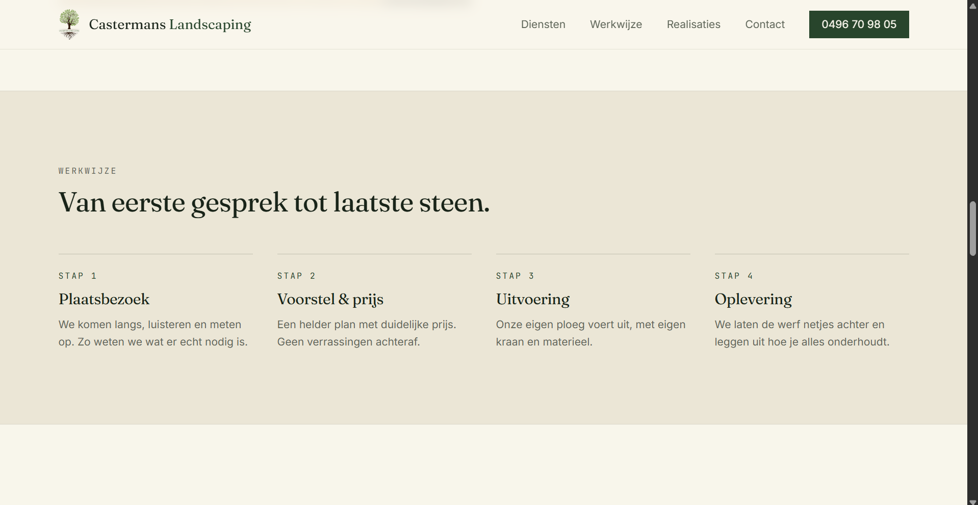 Werkwijze in vier stappen op de site van Castermans Landscaping