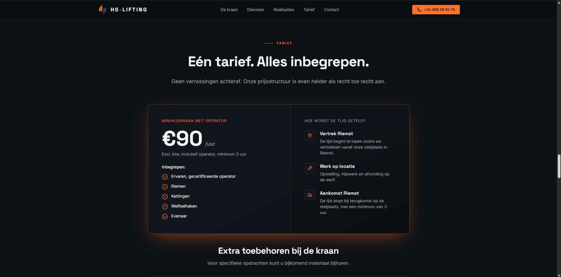 Transparante tarieven voor hijswerk op de website van HS-Lifting