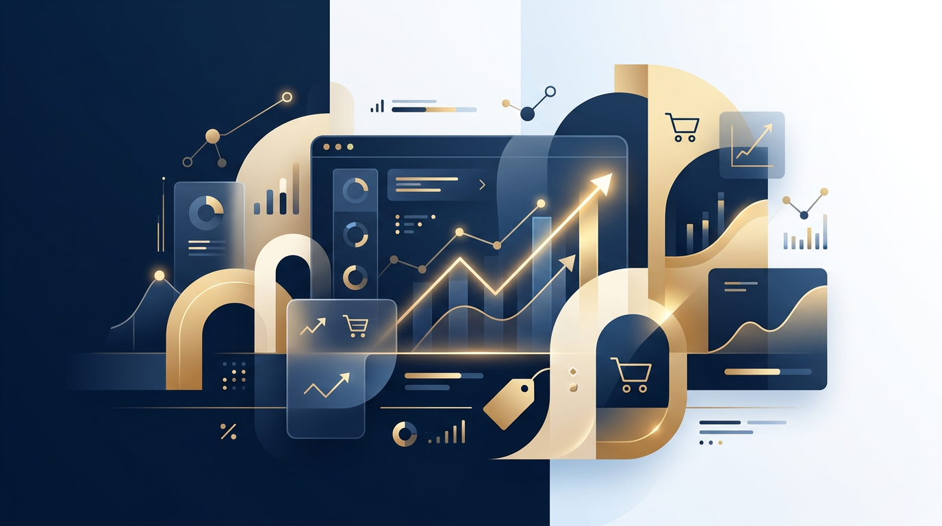 Illustratie bij het artikel over google shopping uitbesteden, in de huisstijl van Zentio, marketingbureau uit Limburg