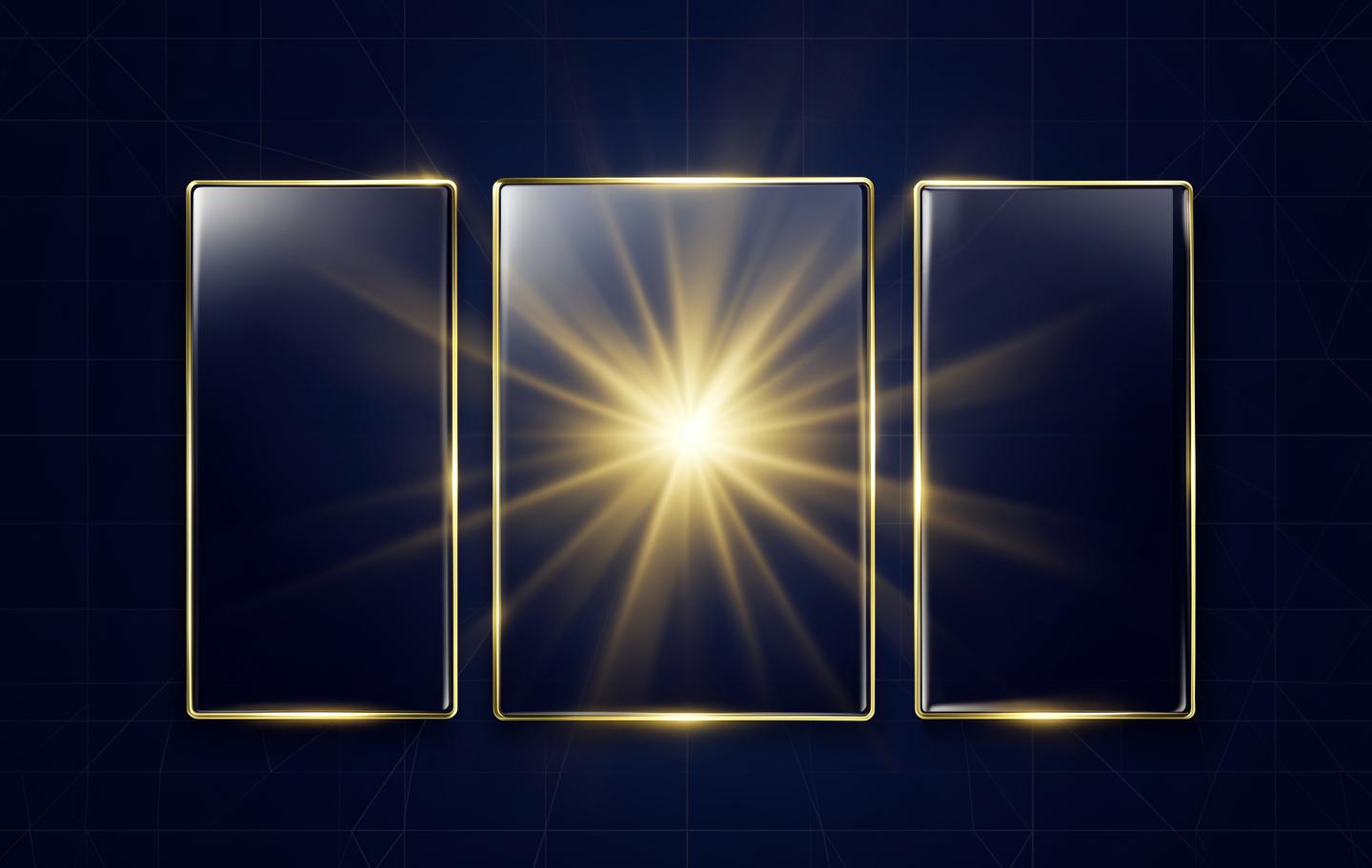 Drie advertentiekanalen visueel weergegeven in navy en goud